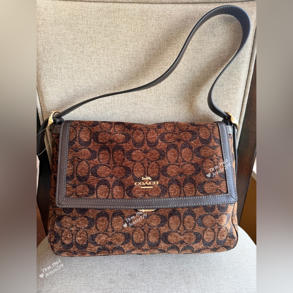 NWT！COACH Etta Flap Bag In Signature Chenille（CCE58）Holiday Gift